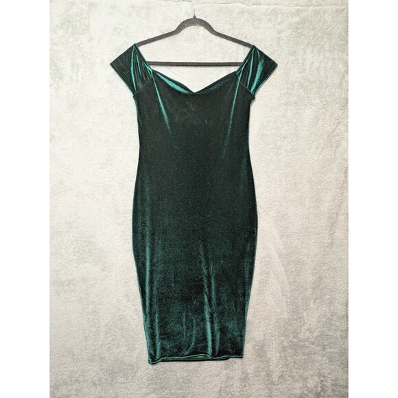 Green velvet dress Size 10 bardot sweetheart off shoulder dark romance pinup - Picture 5 of 12